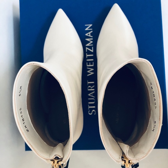 STUART WEITZMAN JUNIPER 70 WHITE LEATHER BOOTIES - Picture 4 of 9